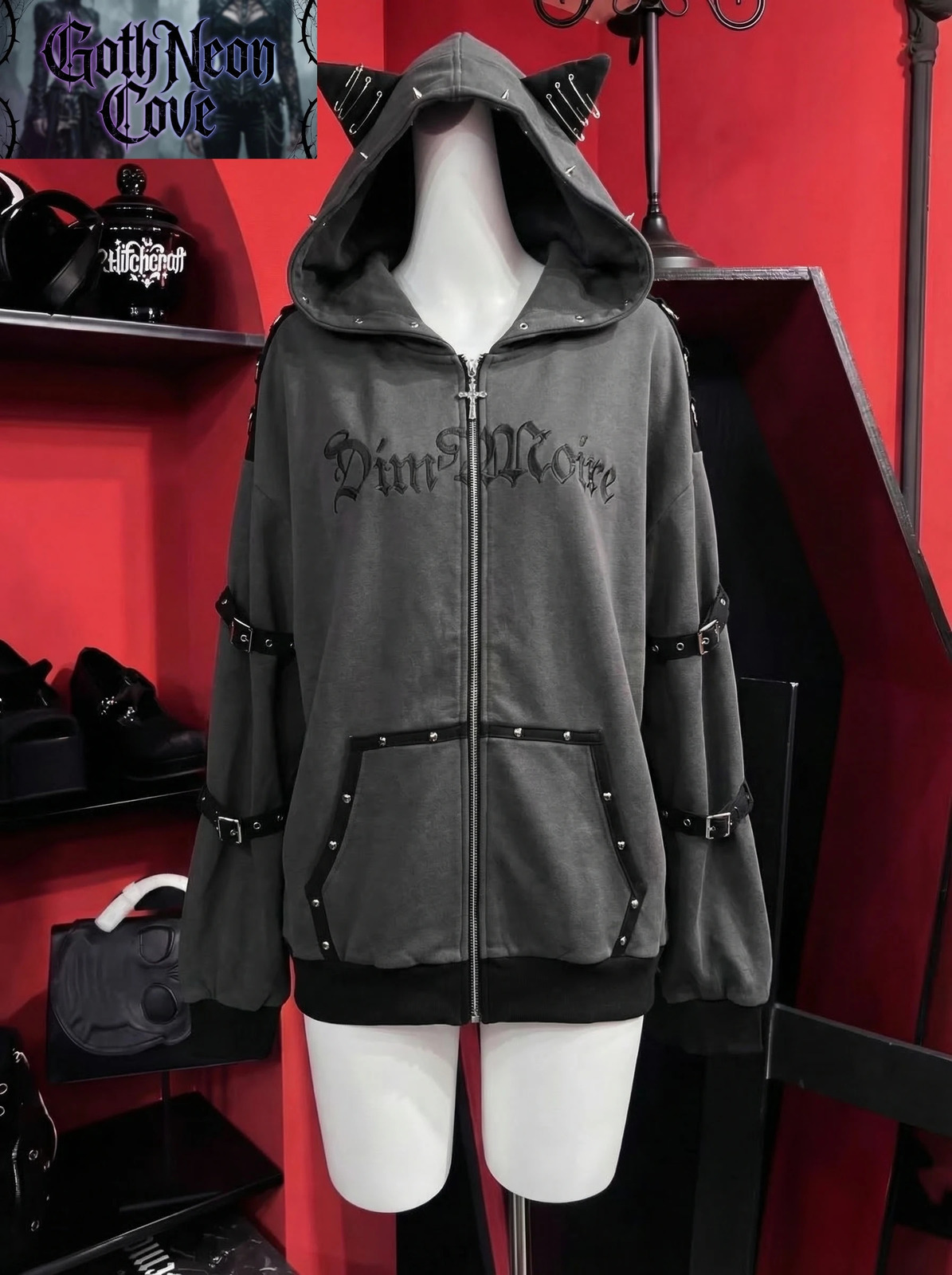 Streetwear Harajuku Hoodies Jackets Women's Clothing Hooded Punk Zipper Coat Japanese Rivet Print Y2k Vintage Casual Sweatshirts 260922