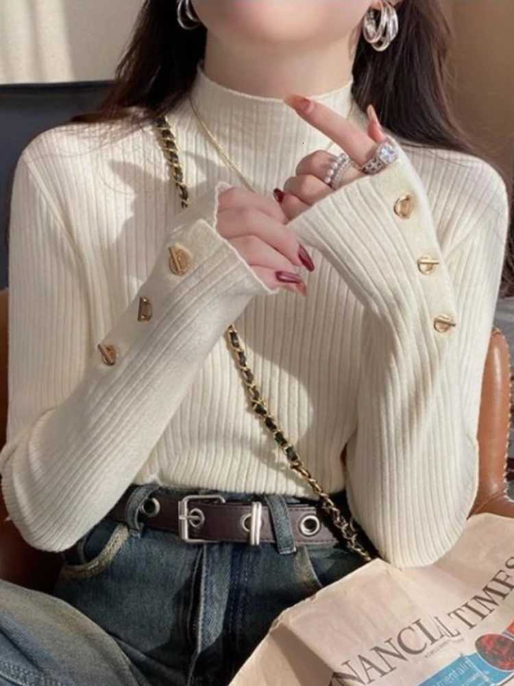 Women's Sweaters 2026 Women Autumn Winter Knitted Slim Sweaters Pullovers Solid Button Full Sleeve Half High Collar Sweater Female Casual Tops