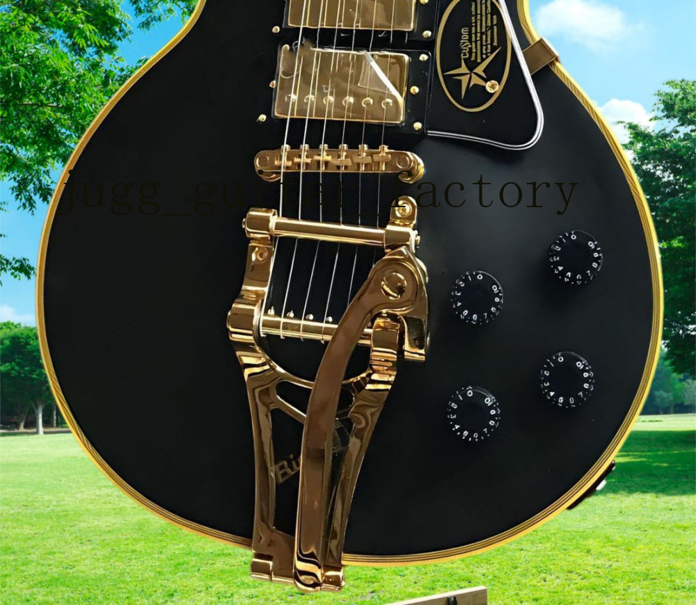 Wholesale high quality custom shop black electric guitar rosewood finger. Golden hardware, golden jazz 3 pickup #369899