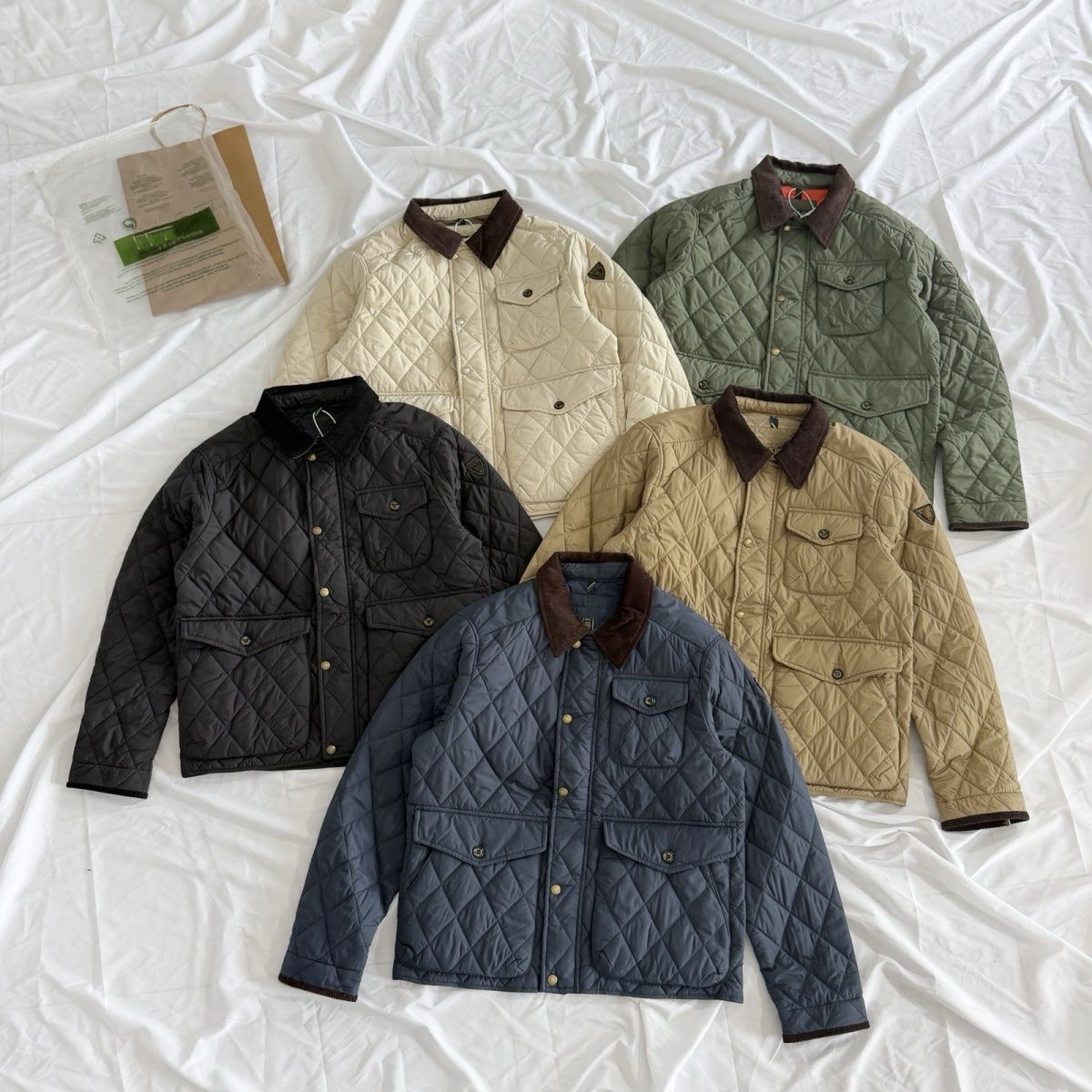 Mens Polo Jacket designer puffer jacket men Quilted Jacket Corduroy Collar Diamond Check Lightweight Padded Coat Multi Pockets Casual Warm Outerwear