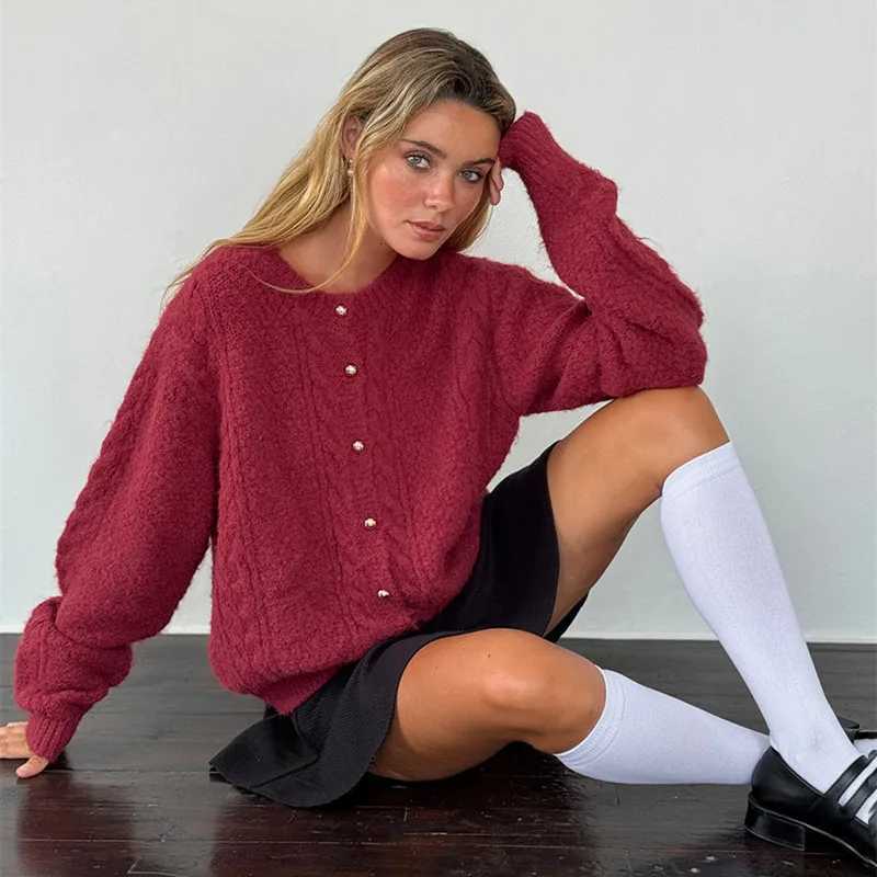 Women's Sweaters Fashion Solid Color Long sleeve Crew Neck Button Down Sweater Womens Knit Cardigan Sweaters Fall Winter Casual Daily Wear D260