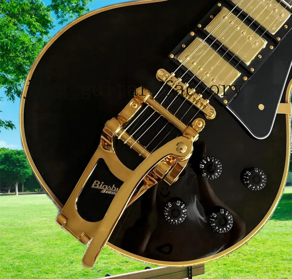 Custom electronic guitar Black Gold Gold hardware 22 freight hot selling high quality sound good spot fast shipping #369899