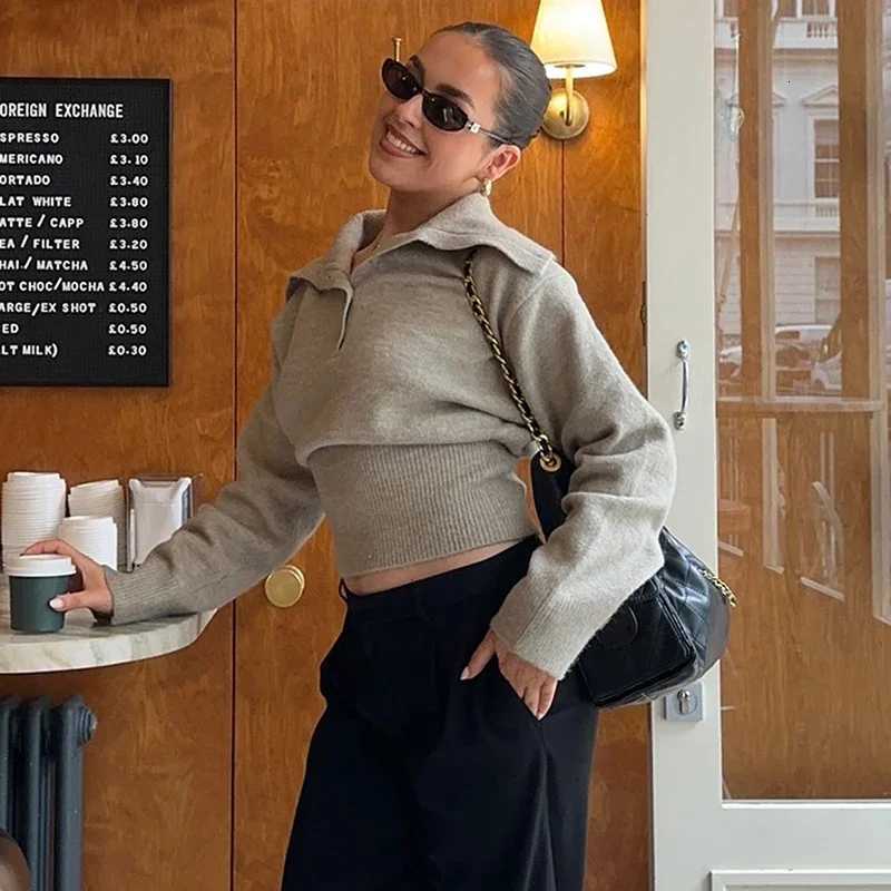 Women's Sweaters Casual Knitted Sweater For Women Neck Long Sleeve Pullovers Solid High Waist Female Loose Sweater Top Fall New H260923