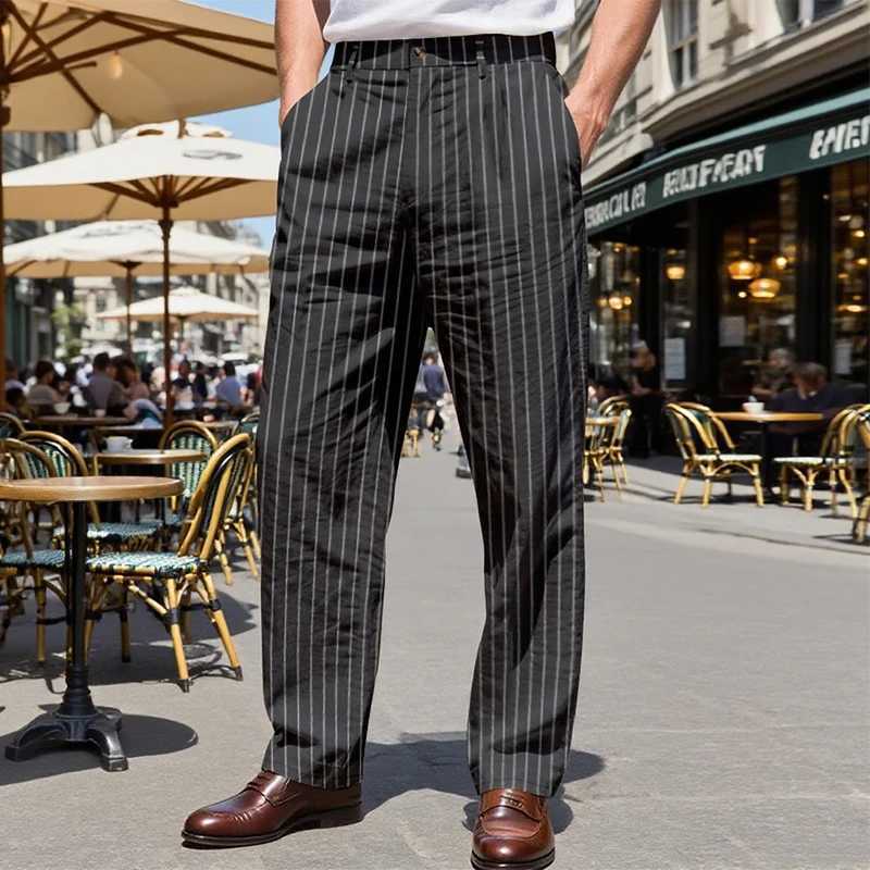 2025 Spring Summer Stylish Mens Striped Trousers Vintage Loose Straight Linen Pants Men Daily Casual Linen Breathable Trousers S2609234LTP