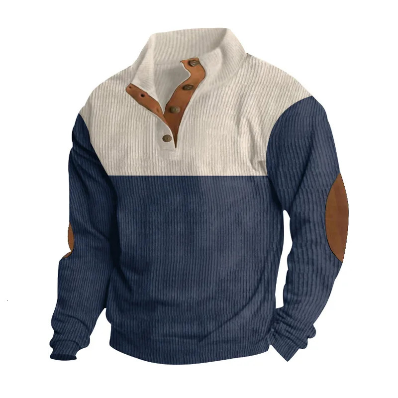 2026 Spring Autumn European Mens Outdoor Casual Buttonup StandUp Collar Loose Corduroy ColorBlocked Sports Sweatshirt 260922