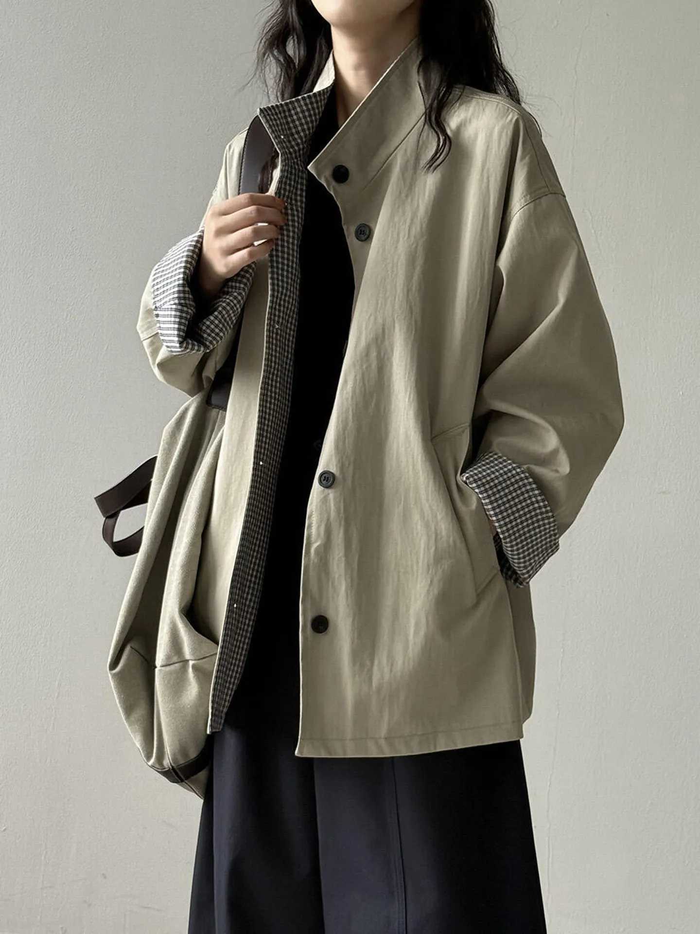 British Style Trench Coat for Women Mid To Long Style 2026 Spring New Loose Casual Plaid Lined Coat Women Top M260922