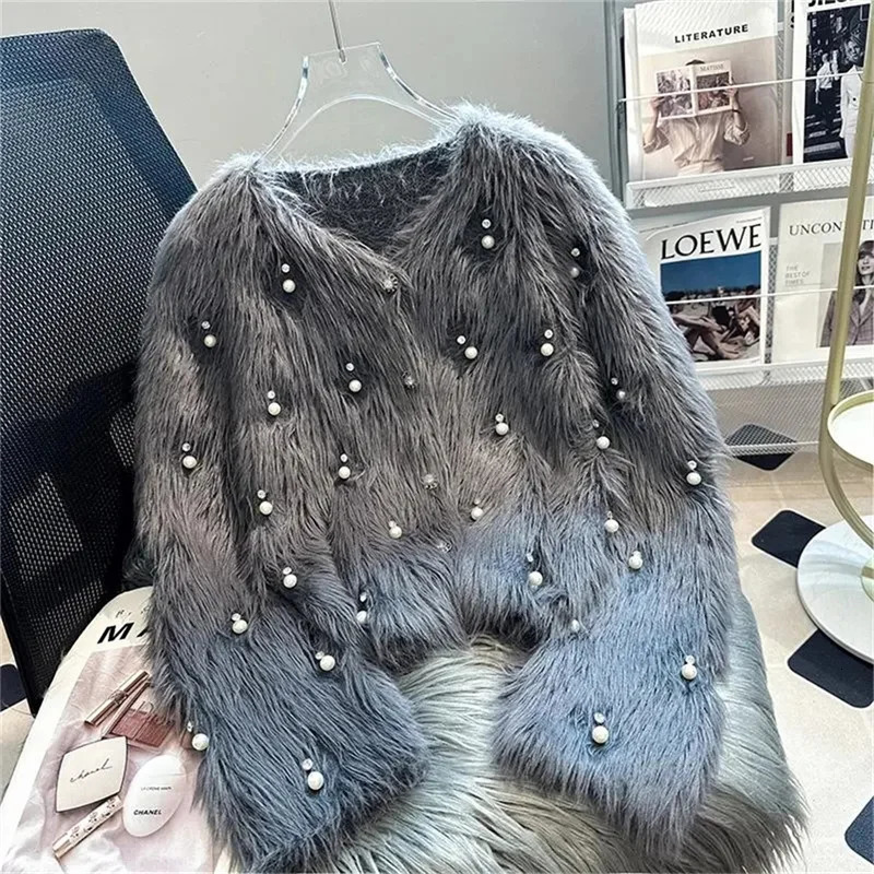 Velvet Knitted Cardigan Sweater Jacket Women's Spring Autumn And Winter Clothing Thickened Short Style High-end Women 260923