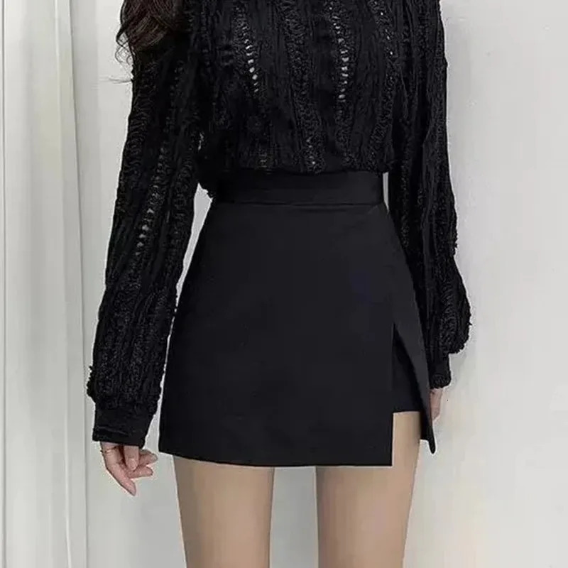 Black Mini Skirts Women Irregular Side Slits High Waist A Line Shorts Summer Korean Fashion Chic Hip Wrap Skirt Female 260923