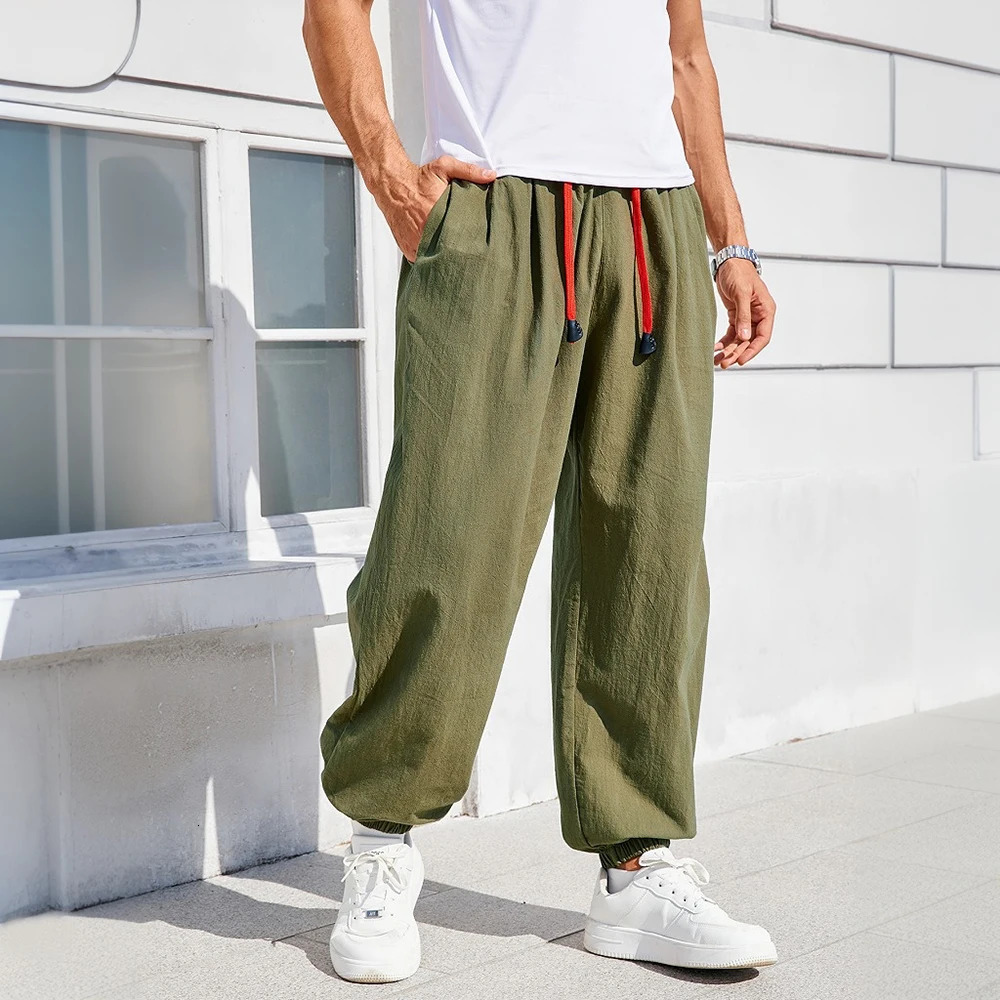 Men's Harem Pants Loose Fit Chinese Style Cotton Linen Solid Color Cozy Sweatpants Joggers High Quality Male Casual Trousers 260918
