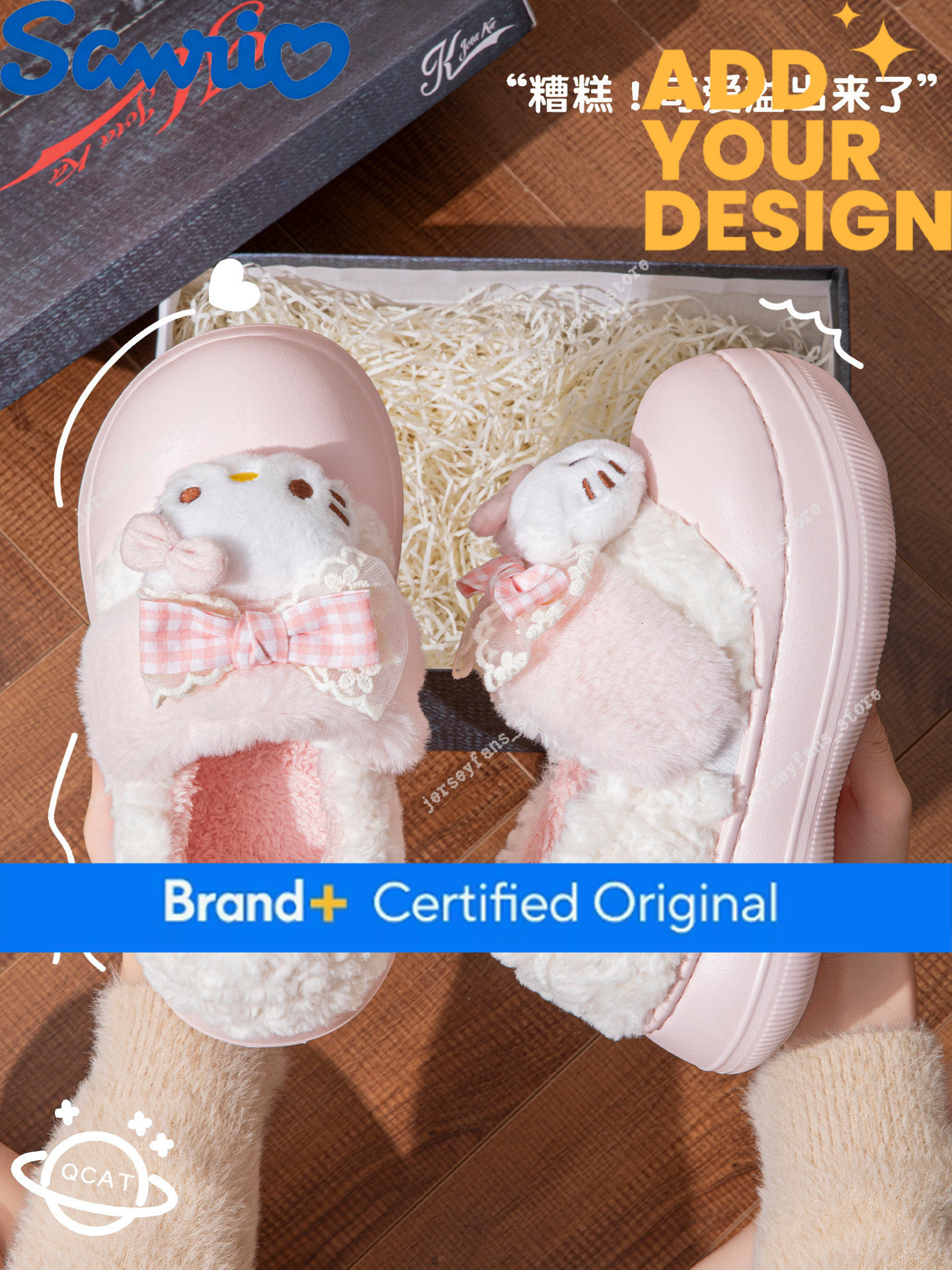 Cute Girly Kt Cat Slippers Women, New Winter Model, Thick-Soled, Fleece-Lined, Warm, Closed-Back Cotton Shoes for Home and Outdoor Use 36