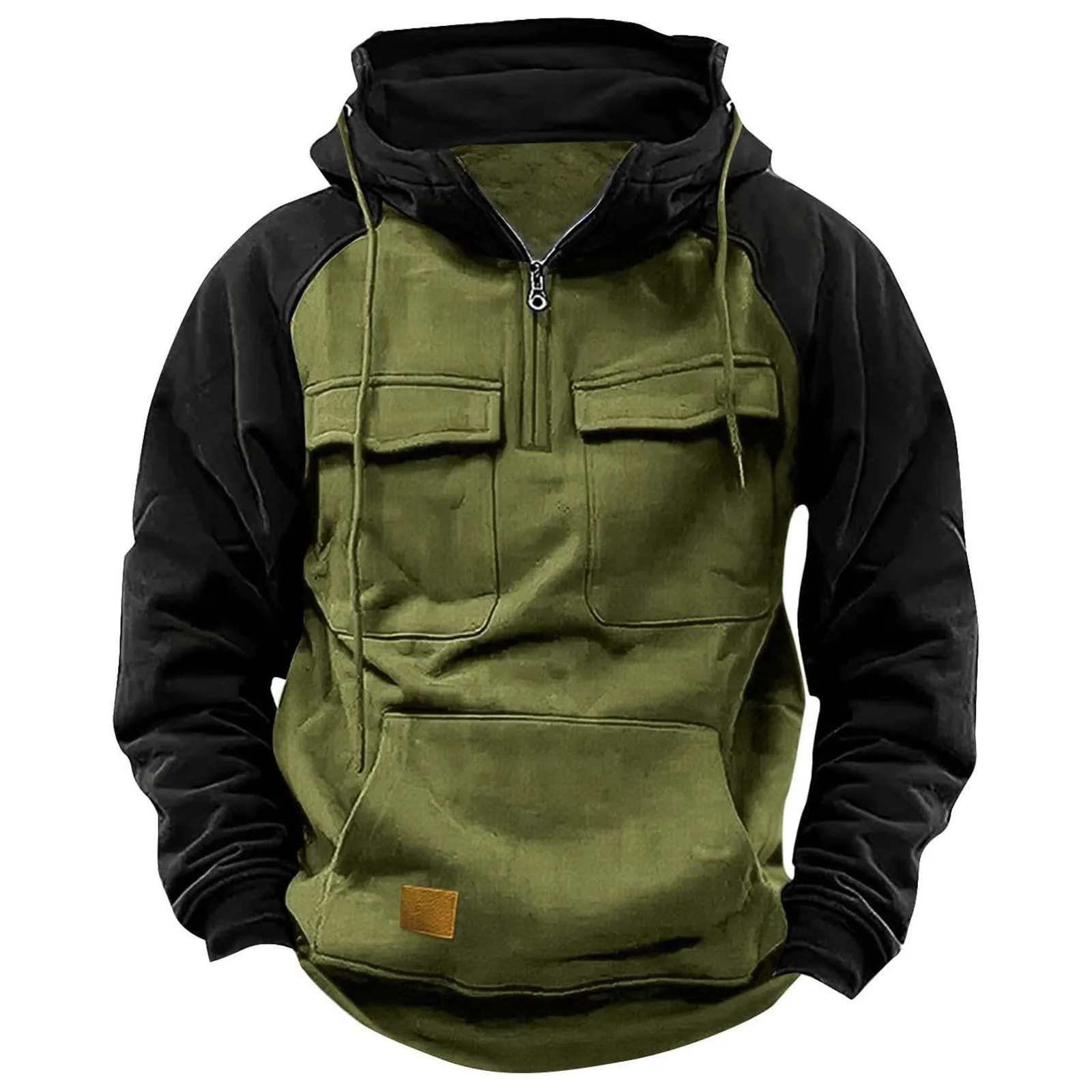 Mens Pullover Sweatshirts Spring Autumn Hooded Sweatshirt Patchwork Loose Hoodies With Pockets Long Sleeve Casual Streetwear 260922
