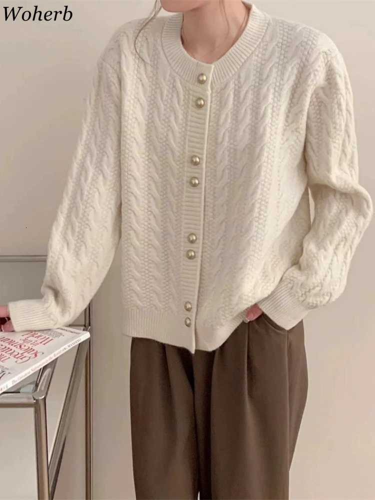 Women's Sweaters Korean Single Breasted Sueter O Neck Twist Vintage Cardigan Women's Clothing 2026 Autumn Casual Fashion Knitted Sweater D