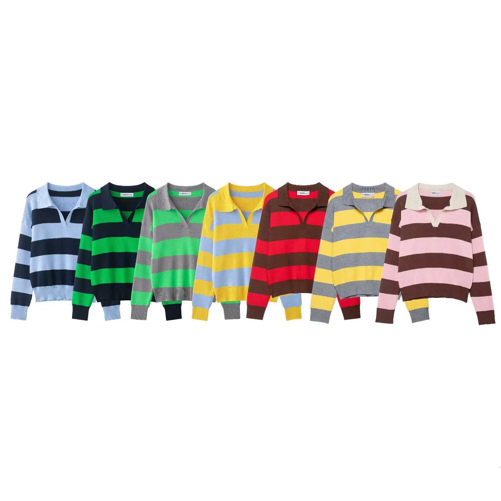 Women's Sweaters ZERAINS Autumn new women's clothing European and American style fashionable loose collar striped knit sweater D260923