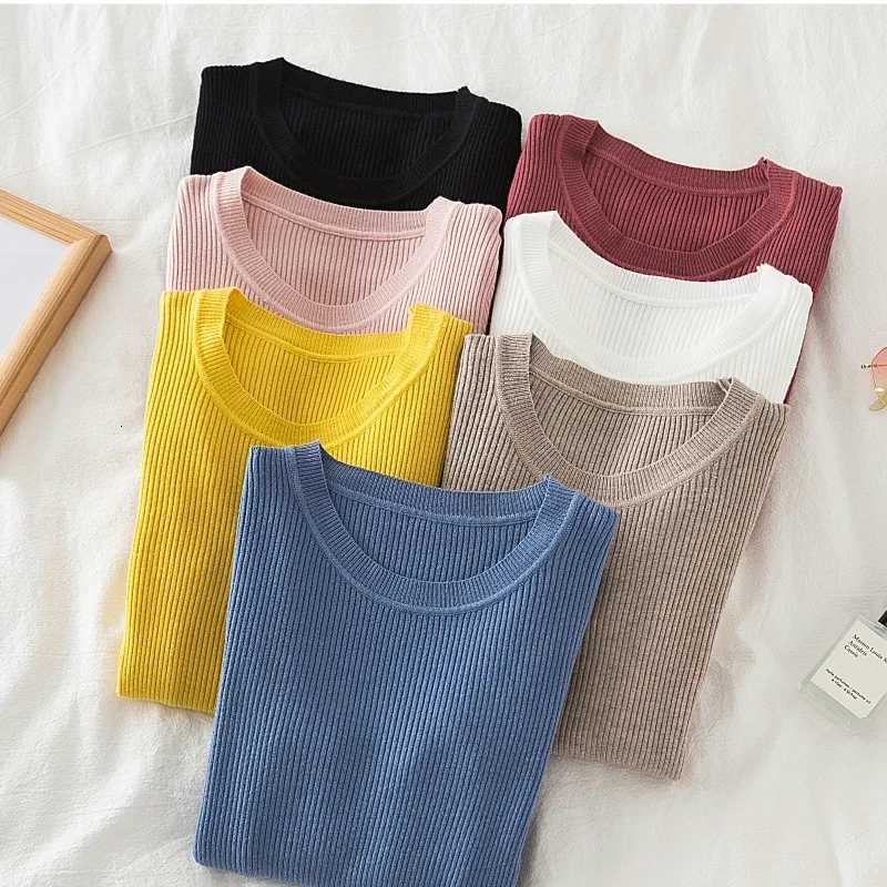 Women's Sweaters Autumn Winter O-Neck Pullovers New Tops Sweaters Shirt Long Sleeve Korean Slim-fit Tight Sweater Pink Khaki Blue 2026 H260923