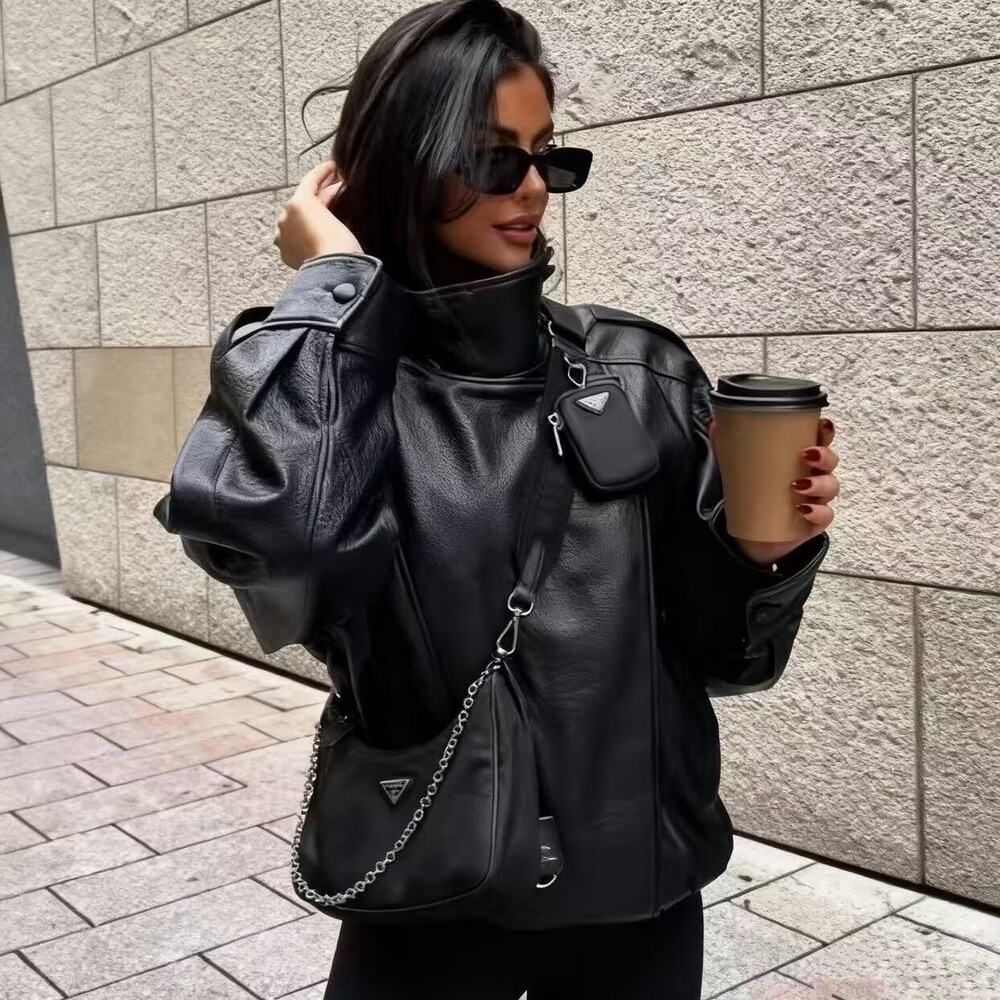 European-American style women's best-selling American retro leather jacket for outerwear, motorcycle-style leather jacket-1