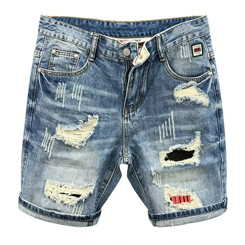 Men Summer Stretchy Denim Jeans Shorts for Men Cargo Casual Wide Leg Elastic Waist Ripped Cargo Baggy Shorts Y2k Streetwear Pant 260921