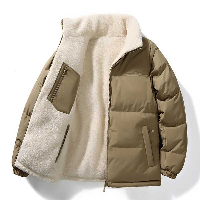 Men's Down Parkas Men Parkas Coats Lamb Wool Lined Jacket Solid Pockets Long Sleevs Zipper Fly Loose Fit Casual Office Lady 2025 Autumn Winter