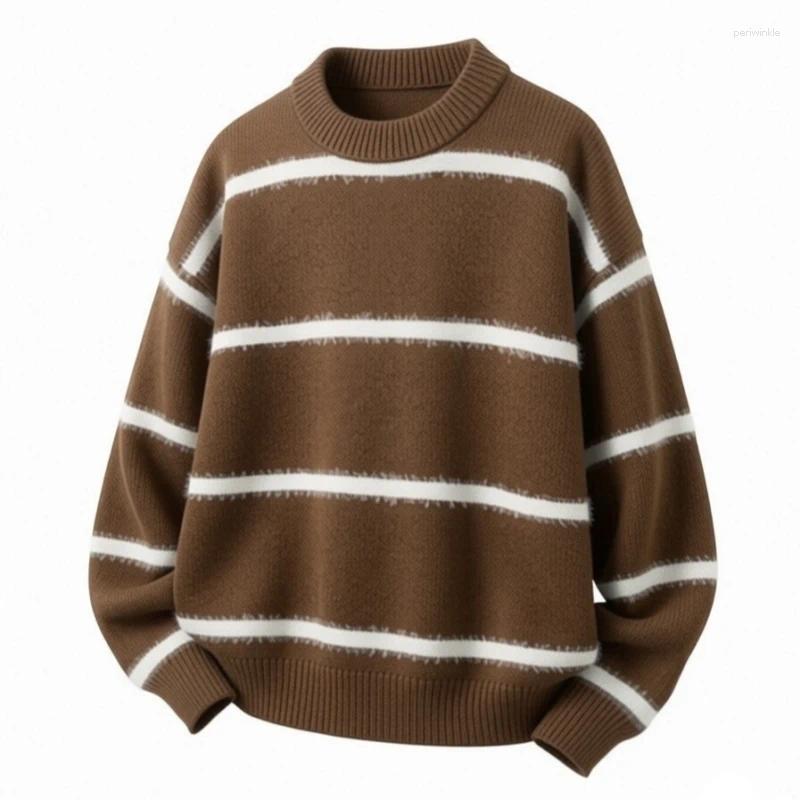 Autumn And Winter Fashion Trendy Thickened Warm Striped Knitwear Men's Casual Loose Sports High Quality Plus Size Sweater