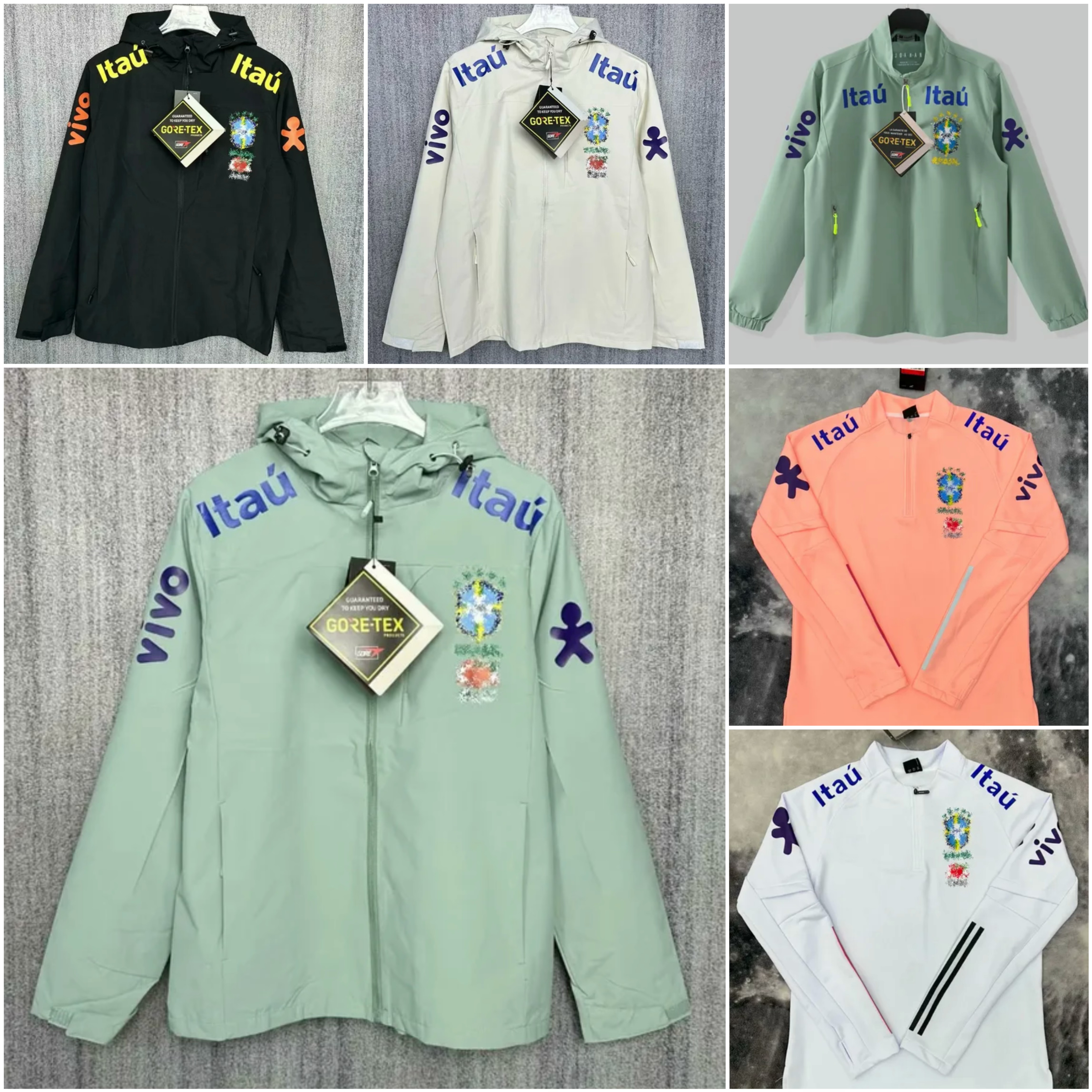Puffer jacket Men Soccer Training Jacket Veste Brazil Waterproof Training Coat Hooded Half Zip Sports Pullover Outdoor Quick Dry Football Tracksuit