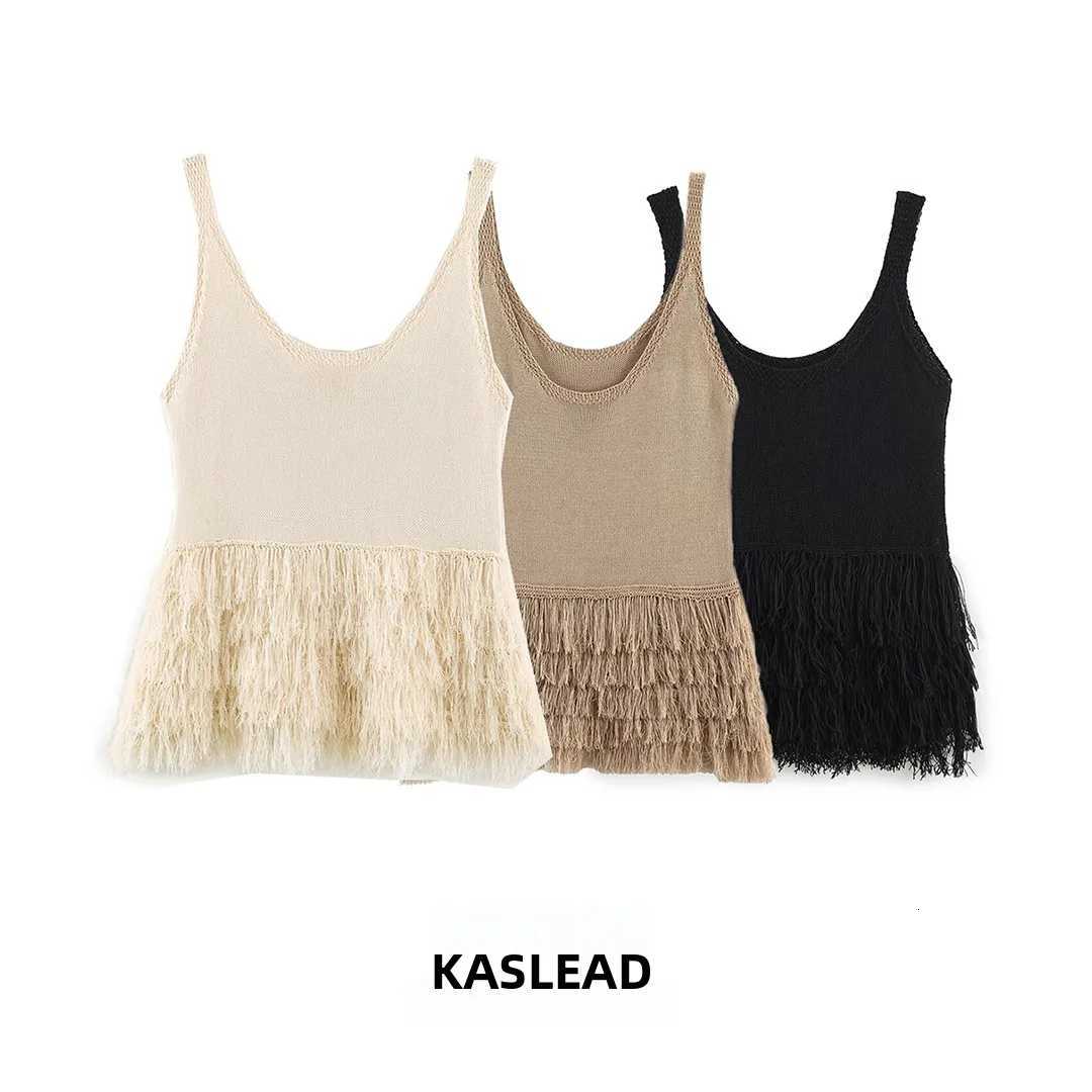 Women's Sweaters KASLEAD New Women's Fashion Knitted Tassel Trim Top Simple Style Loose Fit Polyester Fiber round Neckline Summer Outerwea