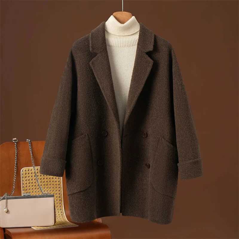 Autumn Winter New Double-sided Wool Coat Suit Collar Cocoon-neck Raglan Slves Loose Women Woolen Jacket Versatile Pure Outwear S26092378T2
