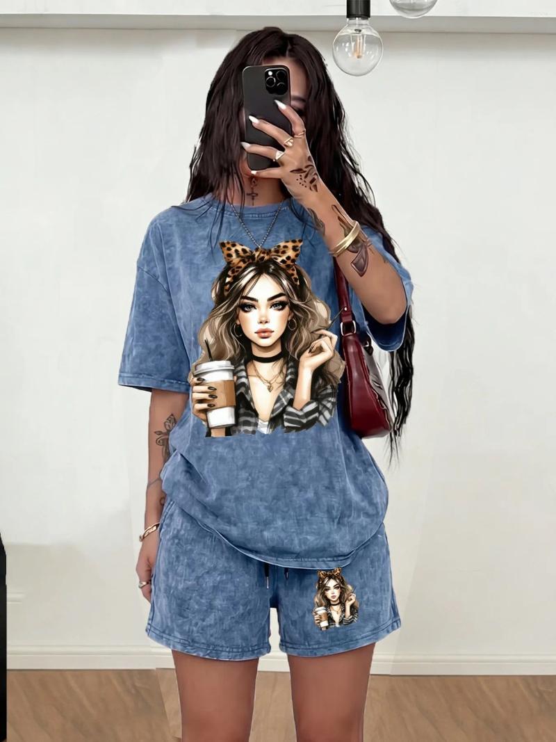 Summer -selling Fashion Casual Comfort 3D Leopard Print Headwear Pattern Women's Short Sleeve Shorts Set