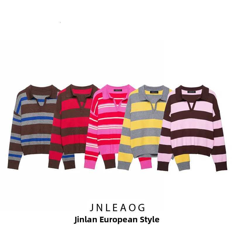 Women's Sweaters JNLEAOG Summer New Women's Fashion Stripe Neck Knitted Shirt European Style Polyester Fiber Ladies Sweater H260923