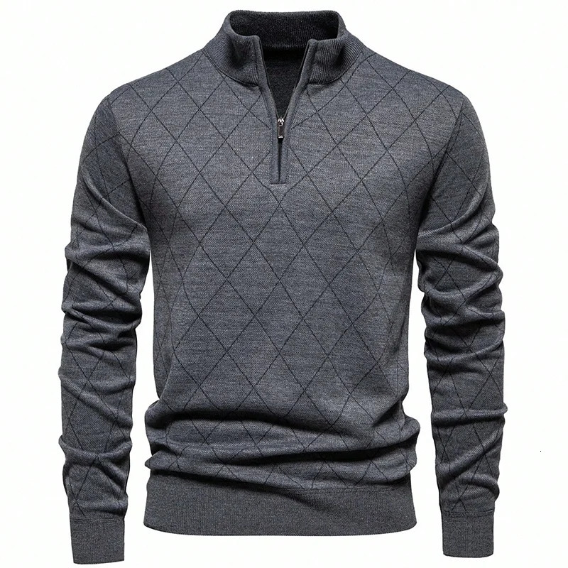 Fashion Mens Knit Sweater American Half Zip Fleeced Knitwear Stand Collar Casual Sweaters Pullovers 260922