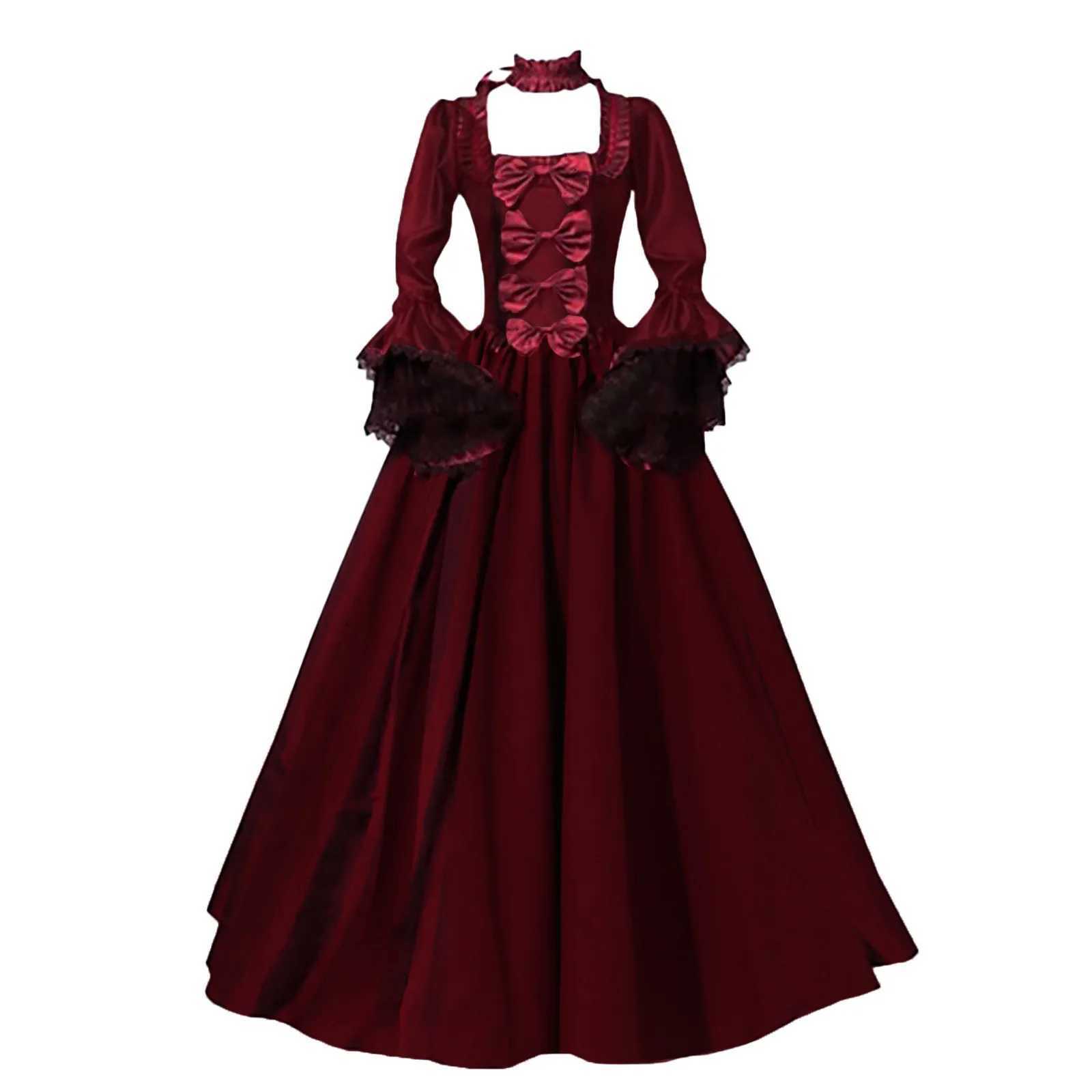 Costume a tema Abito medievale vittoriano in pizzo patchwork gotico Strega di Halloween Costume da festa in costume con scollo quadrato Abito lungo
