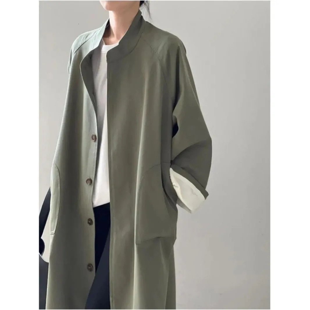 Lazy Loose Stand Up Collar Long Ttrench Coat For Women Spring Autumn Casual British Style High-end Windbreaker Overcoat 260920