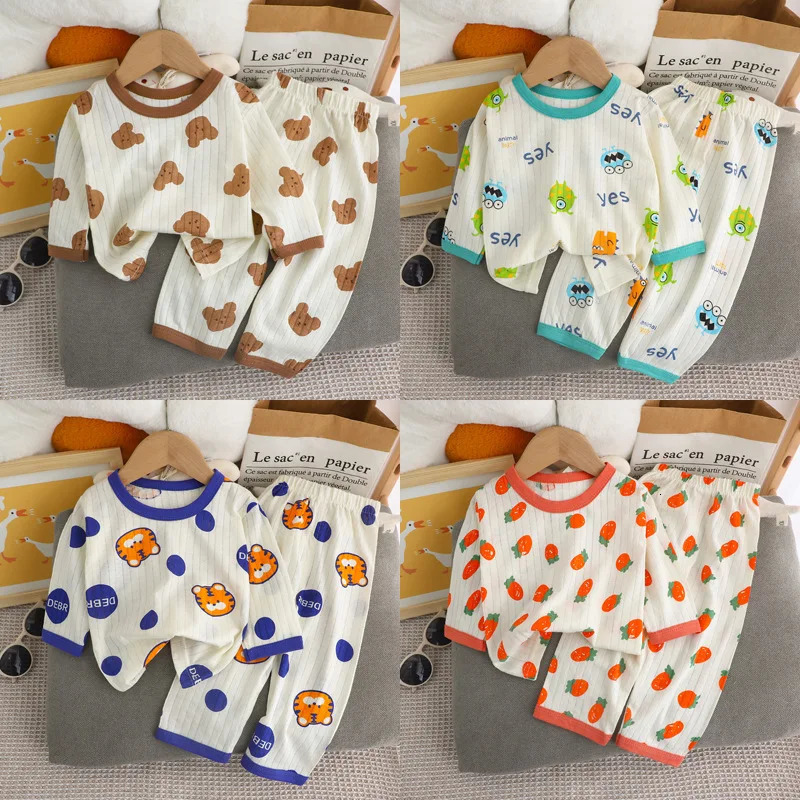 Cute Bear Print Baby Clothing Set Children Long Sleeve Pants Two Pieces Suit Kids Cotton Pullover Top Tee Girl Boy Casual 260922