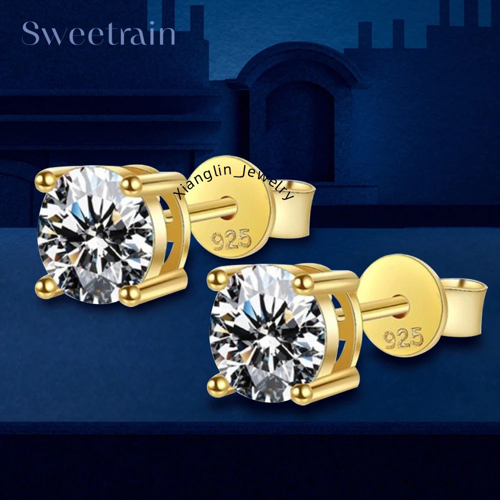 Certified Original 925 Silver Gold Stud Earrings for Women Men 3.5mm 4mm 5mm 6mm 6.5mm Moissanite 4 Claw Earring Fine Jewelry