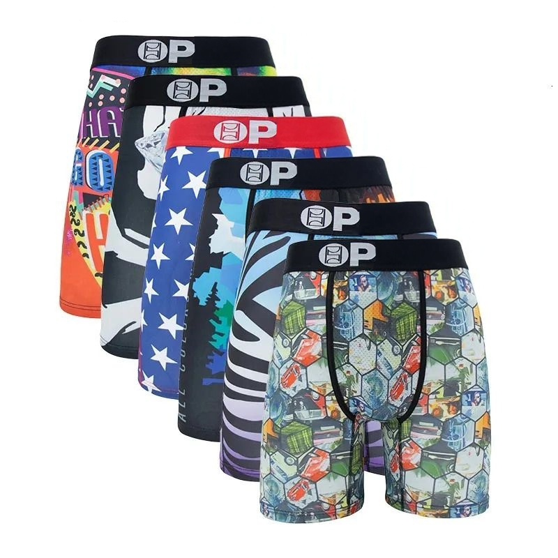 6Pcs psdmens underwear Fashion Printed Men Underwear Boxer Cueca Male Pantiesy Lingerie Men Underpants Boxer Briefs Mens Boxers Trunks classic trend
