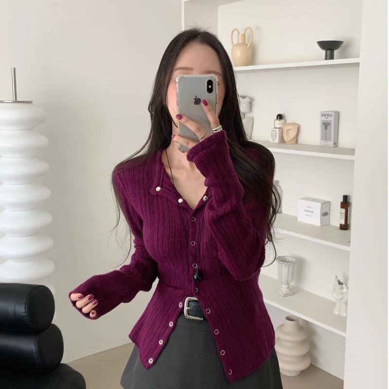 Chic Korean Style Long Sleeve Slim Fit Knitted Sweater Single Button Casual Fashion Women's Online Exclusive Knitwear