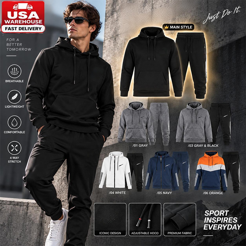NK tracksuits Designer Mens Winter Tracksuit Hoodie Sweatpants Set Sweatsuit Full Zip Elastic Waist Ideal For Sport Running Gym Outdoor Athleisure W