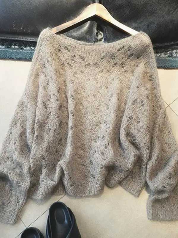 Women's Sweaters 2026 New Korean Style Lazy Style Grey Hollow out Short Knitted Sweater Women Spring Autumn Design Unique Knitwear Top H260923