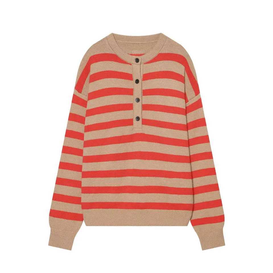 Women's Sweaters Women Classic Style Autumn Casual Striped Knitted Pullover Sweater Elegant Button Front Trendy Commute Street Cozy Soft Sweate