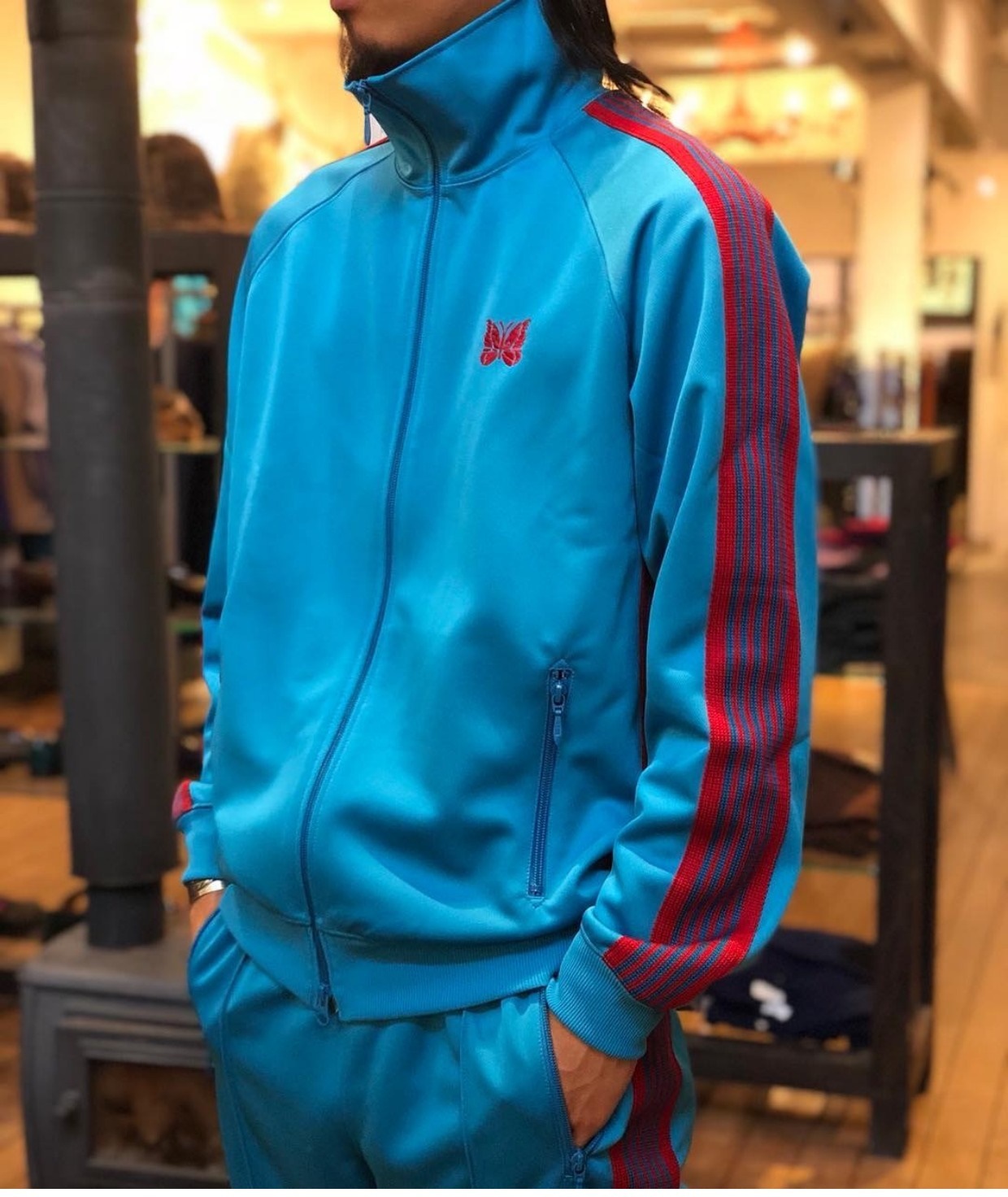 Men's Jackets y2k Rib Collar Track Jacket Butterfly Embroidered Blue Velvet Coat Street Casual Straight Pants Men Women Tracksuit With Tag