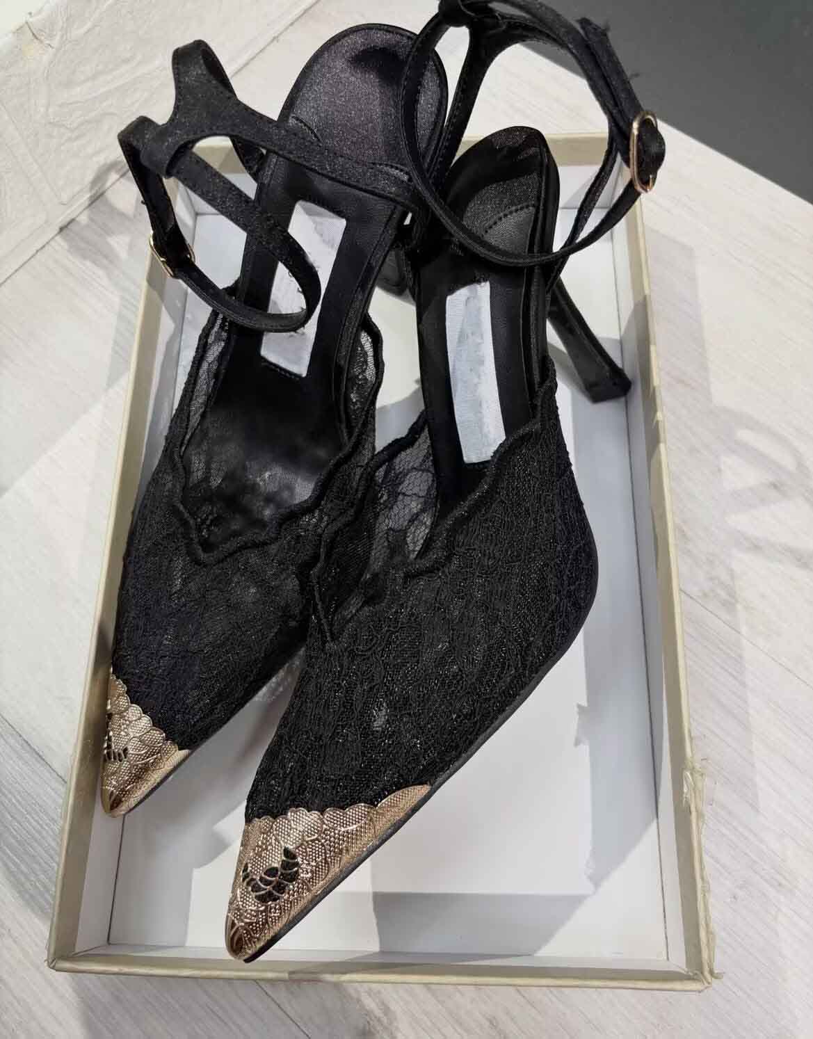 Elegant Brand Faiz 100 Embroidered Lace Pumps Ankle Strap High Heels White Black Pink Party Wedding Dress Lady Gladiator Sandalias EU35-42