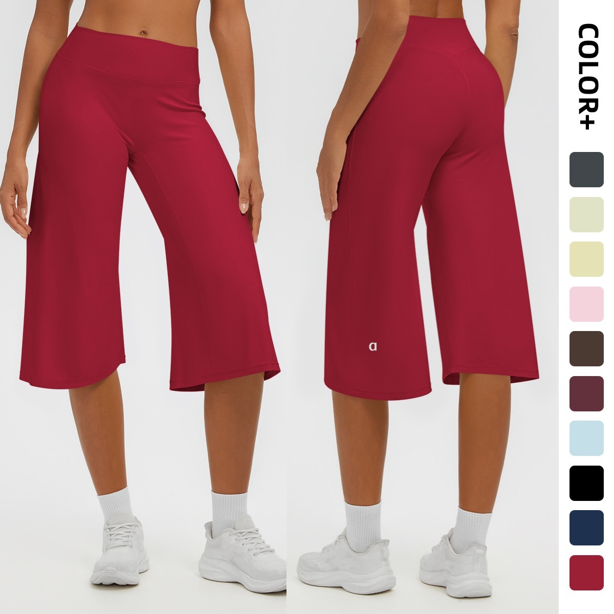 2953A Pantalon de yoga brossé taille haute pour femme avec contrôle du ventre, séchage rapide, coupe ample, jambes larges de sept pouces, short d