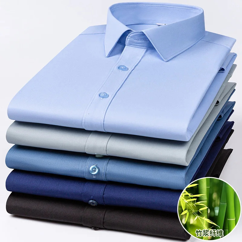 Quality Stretch Men Shirt Bamboo Fiber Long Sleeve Anti-wrinkle Non-ironing Slim Fashion Casual Business Office White Shirt 260922
