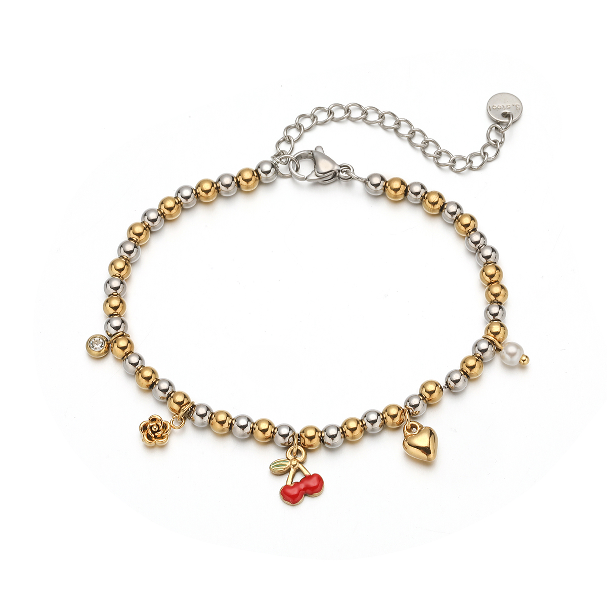 VITAJEW NEWBUY Hot Sale Silver Gold Color Stainless Steel Beads Heart Cherry Pearl Charm Bracelet For Women Gift