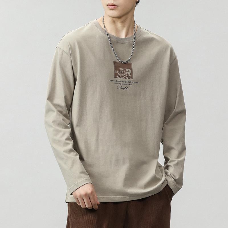 Long Sleeve T-Shirt Spring Autumn 2025 New Loose Top Inner Wear Round Neck Sweatshirt Men's Base Shirt