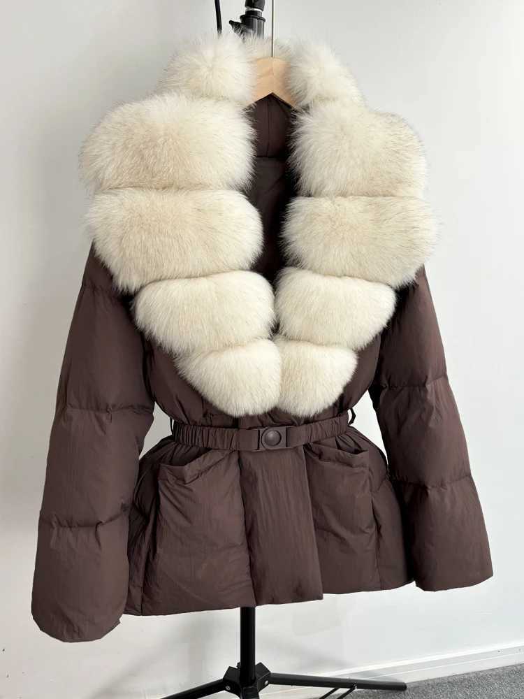 Janveny Huge Natural Fur 2024 New Winter Women Puffer Coat 90% White Duck Down Jacket Casual Female Feather Parkas M260922