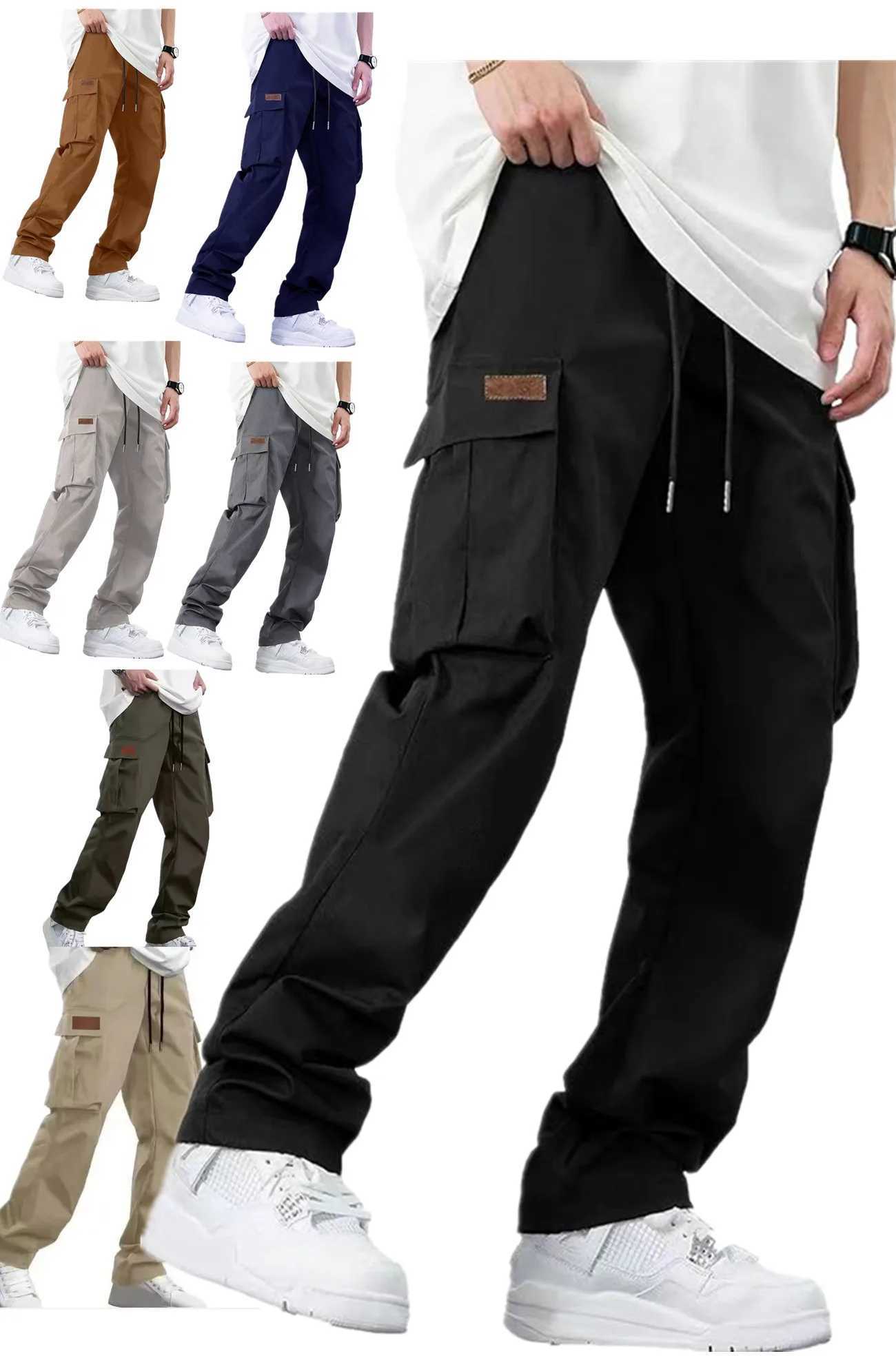 2026Pantalones de correr informales para hombre, pantalones Cargo de ajuste relajado, pantalones de chándal con cordón, pantalones deportivos de sar