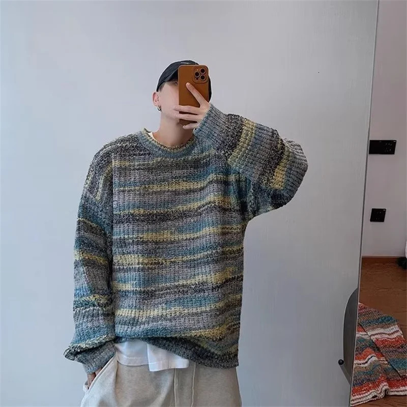 Spring Classic Color-Block Striped Knitted Sweater For Man Hip Hop Fashion Loose Pullovers Streetwear Y2K Vintage hombre 260921