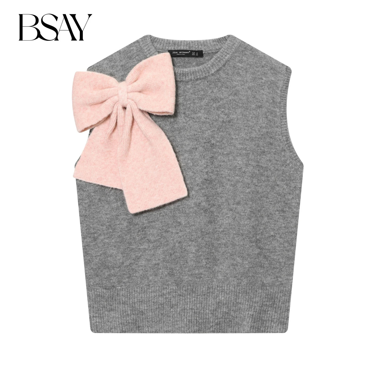 BSAY sweet big bow sweater vest women's clothing autumn Korean O-neck warm knitted pullover chic ladies tops mujer 260923