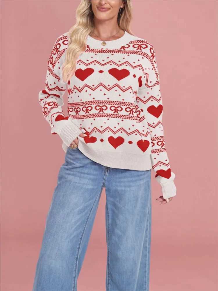 Women's Sweaters 2025 Autumn Winter Commuting Pullovers Casual Sweater Knitted Woman Clothes Fall Clothing Homewear Loose Christmas Love D26092