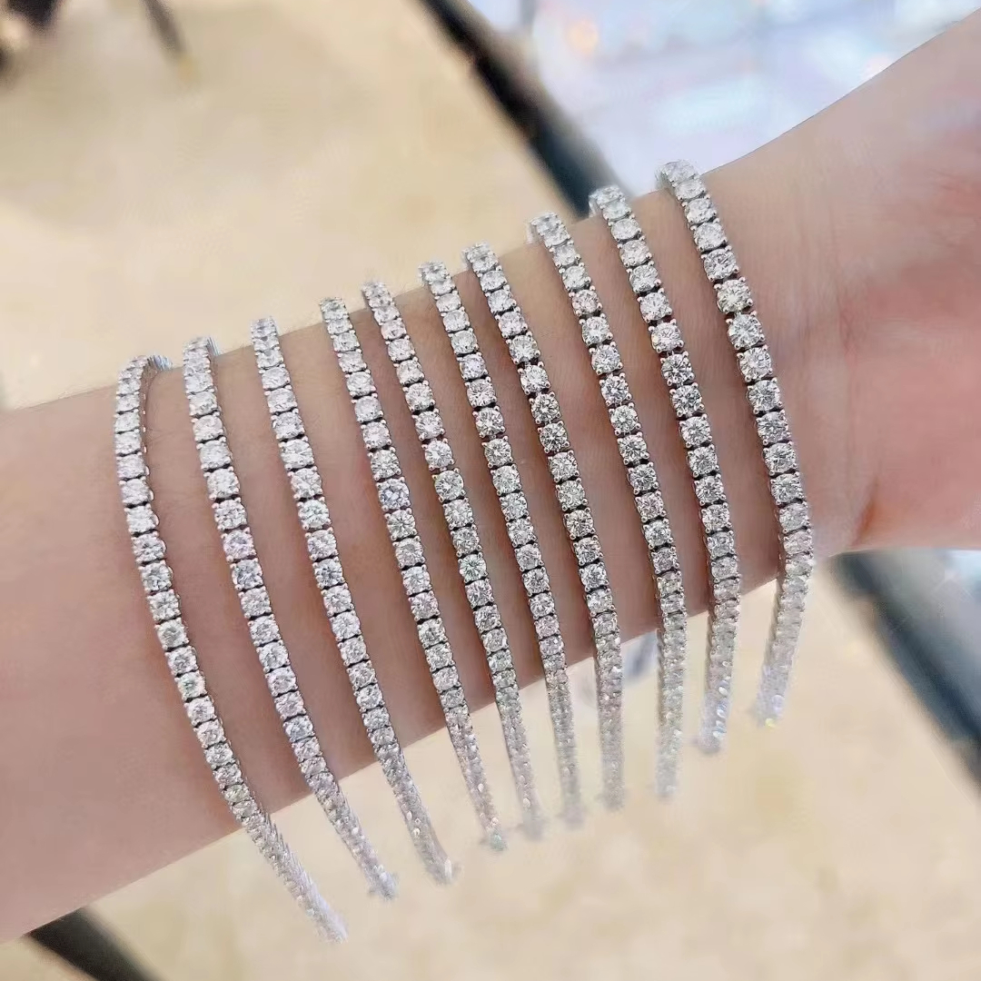 Fabrikpreis 3 mm Moissanit-Diamantarmband 14 Karat echtes massives Weißgold 16 cm 18 cm 20 cm 22 cm Luxus-Tennisarmband