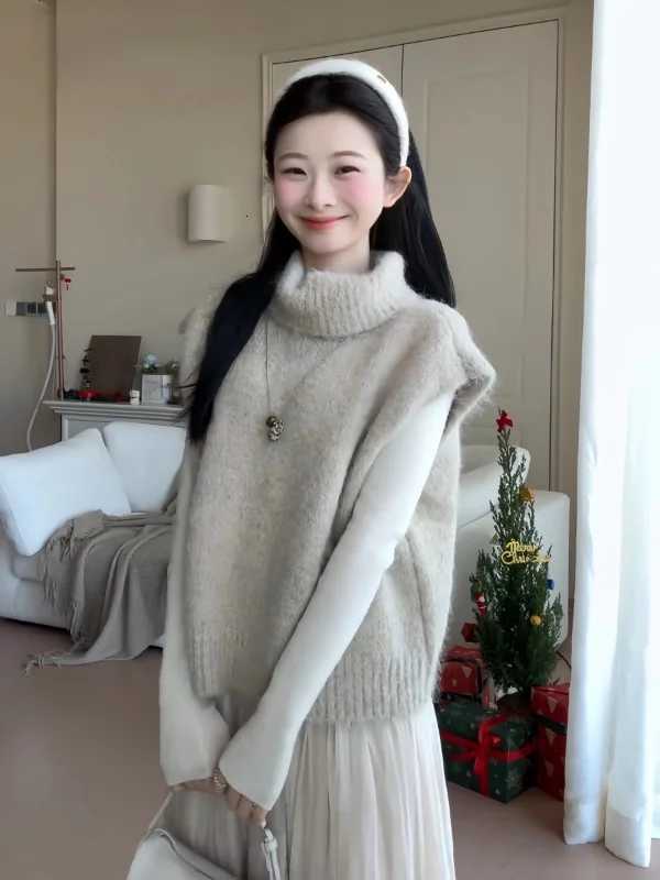 Women's Sweaters plus Size Knitted Sweater Vest Women's Autumn Winter Soft Cozy Sleeveless Lazy Style Layering Sweater Korean Design Sense